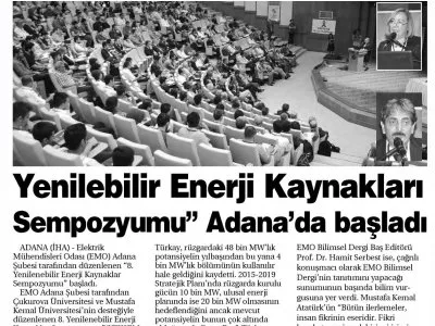YENİLEBİLİR ENERJİ KAYNAKLARI SEMPOZYUMU` ADANA`DA BAŞLADI (GAZETE HAKİKAT)
