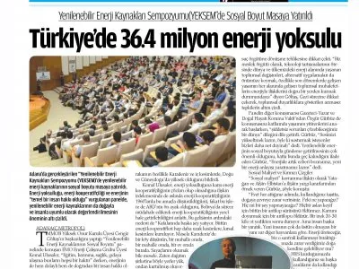 TÜRKİYE `DE 36.4 MİLYON ENERJİ YOKSULU (ÇUKUROVA METROPOL)