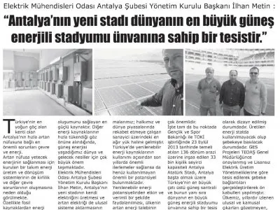 ELEKTRİK MÜHENDİSLERİ ODASI ANTALYA ŞUBESİ YÖNETİM KURULU BAŞKANI İLHAN METİN (AKDENİZ GÜNCEL-23.10.2015)