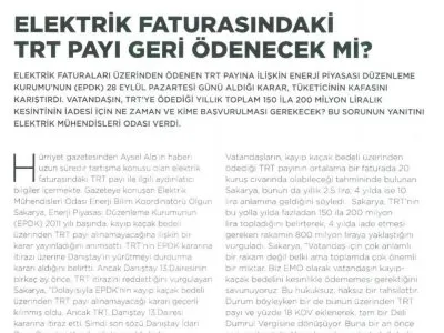 ELEKTRİK FATURASINDAKİ TRT PAYI GERİ ÖDENECEK Mİ (KAYNAK ELEKTRİK)