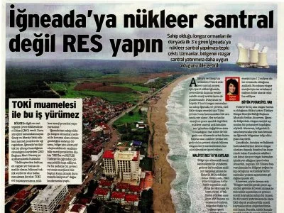İĞNEADA YA NÜKLEER SANTRAL DEĞİL RES YAPIN (SÖZCÜ)