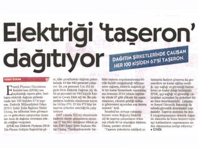 ELEKTRİĞİ `TAŞERON` DAĞITIYOR (CUMHURİYET)