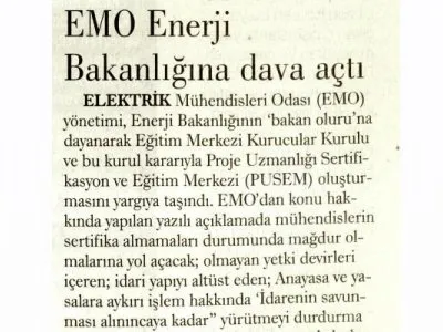 EMO ENERJİ BAKANLIĞINA DAVA AÇTI (GÜNLÜK EVRENSEL ANKARA BASKISI)