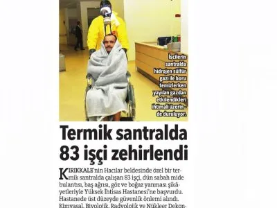 TERMİK SANTRALDA 83 İŞÇİ ZEHİRLENDİ (HÜRRİYET)
