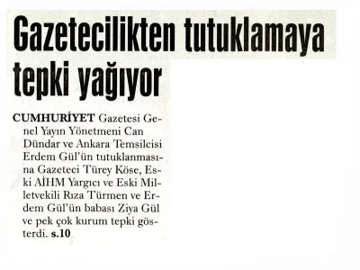 GAZETECİLİKTEN TEPKİ YAĞIYOR (GÜNLÜK EVRENSEL)