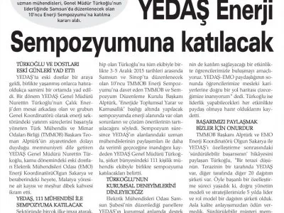 YEDAŞ ENERJİ SEMPOZYUMU`NA KATILACAK (TEKYILDIZ)