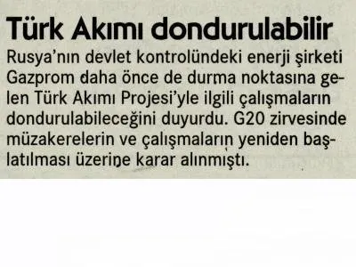 TÜRK AKIMI DONDURULABİLİR (CUMHURİYET)