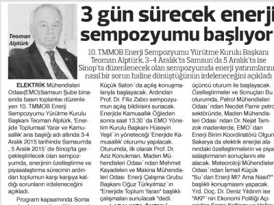 3 GÜN SÜRECEK ENERJİ SEMPOZYUMU BAŞLIYOR (HEDEF HALK)