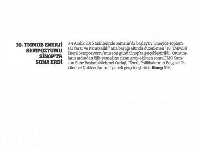10 . TMMOB ENERJİ SEMPOZYUMU SİNOPTA SONA ERDİ (TÜRKİYE KARADENİZ BASKISI)
