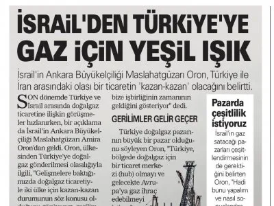 İSRAİL`DEN TÜRKİYE`YE GAZ İÇİN YEŞİL IŞIK (AKŞAM)