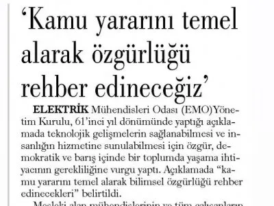 `KAMU YARARINI TEMEL ALARAK ÖZGÜRLÜĞÜ REHBER EDİNECEĞİZ` (GÜNLÜK EVRENSEL)