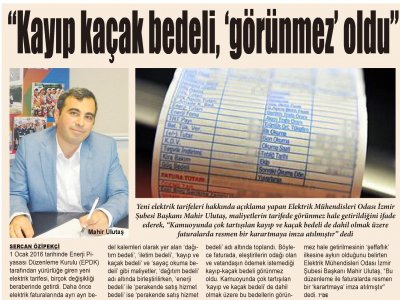 ELEKTRİKTE KAYIP KAÇAK BEDELİ, ‘GÖRÜNMEZ’ OLDU” (YENİ EKONOMİ)