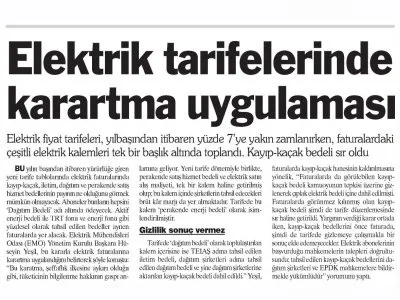 ELEKTRİK TARİFELERİNDE KARARTMA UYGULAMASI (TÜRKİYE`DE YENİ ÇAĞ)