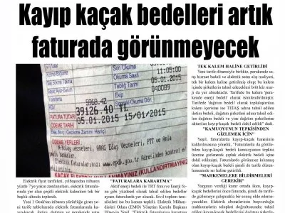 KAYIP KAÇAK BEDELLERİ ARTIK FATURADA GÖRÜNMEYECEK (YENİ URFA)