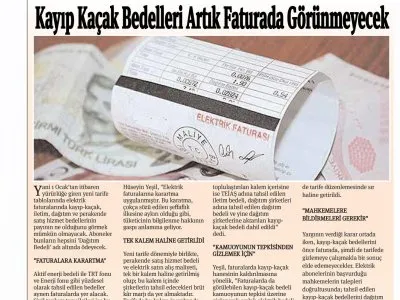 KAYIP KAÇAK BEDELELRİ ARTIK FATURADA GÖRÜNMEYECEK (EKONOMİ)