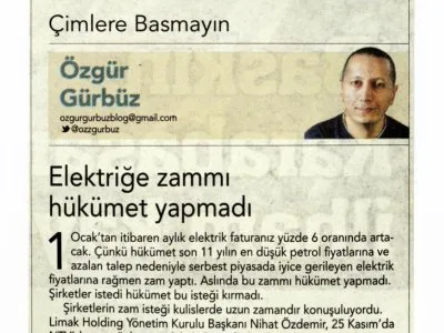 ELEKTRİĞE ZAMMI HÜKÜMET YAPMADI (ÇİMLERE BASMAYIN/ ÖZGÜR GÜRBÜZ- BİRGÜN)