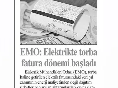 EMO : ELEKTİRİKTE TORBA FATURA DÖNEMİ BAŞLADI (GÜNBOYU)