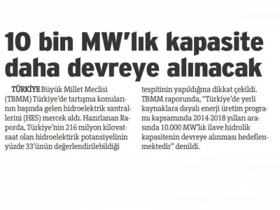 10 BİN MW`HK KAPASİTE DAHA DEVREYE ALINACAK (SÖZCÜ)