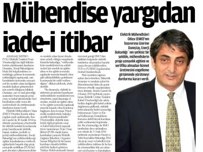 MÜHENDİSE YARGIDAN İADE-İ İTİBAR (ÇUKUROVA METROPOL)