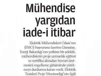 MÜHENDİSE YARGIDAN İADE-İ İTİBAR (EGEMEN)