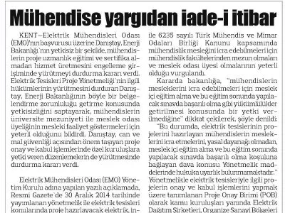 MÜHENDİSLERE YARGIDAN İADE-İ İTİBAR (KENT)