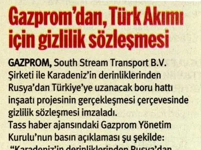 GAZPROM`DAN TÜRK AKIMI İÇİN GİZLİLİK SÖZLEŞMESİ (TARAF)