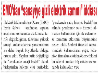 EMO`DAN `SANAYİYE GİZLİ ELEKTRİK ZAMMI` İDDİASI (YENİ EKONOMİ)