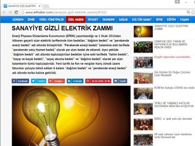 SANAYİYE GİZLİ ELEKTRİK ZAMMI (E4HABER.COM)
