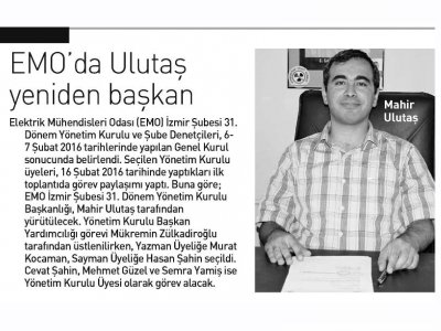 EMO`DA ULUTAS YENİDEN BAŞKAN (EGE TELGRAF)