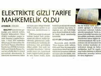 ELEKTRİKTE GİZLİ TARİFE MAHKEMELİK OLDU (AYDINLIK)