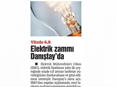 YÜZDE 6.8 ELEKTRİK ZAMMI DANIŞTAY `DA (BUGÜN)