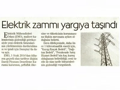 ELEKTRİK ZAMMI YARGIYA TAŞINDI (CUMHURİYET)