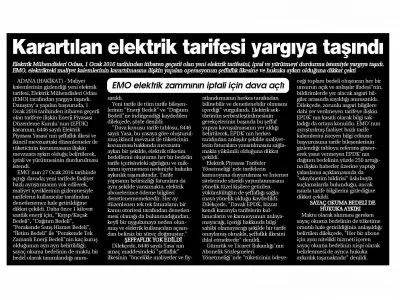 KARARTILAN ELEKTRİK TARİFESİ YARGIYA TAŞINDI (GAZETE HAKİKAT)