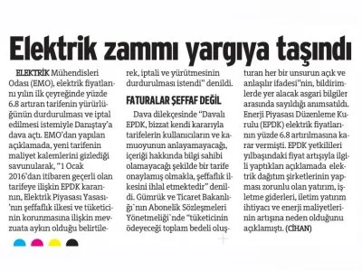 ELEKTRİK ZAMMI YARGIYA TAŞINDI (SÖZCÜ)
