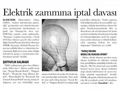 ELEKTRİK FATURALARINA İPTAL DAVASI AÇILDI (YENİ ASYA)