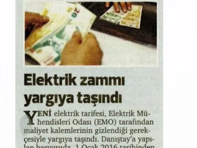 ELEKTRİK ZAMMI YARGIYA TAŞINDI (YENİ YÜZYIL)