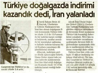 TÜRKİYE DOĞALGAZDA İNDİRİMİ KAZANDIK DEDİ, İRAN YALANLADI (CUMHURİYET)