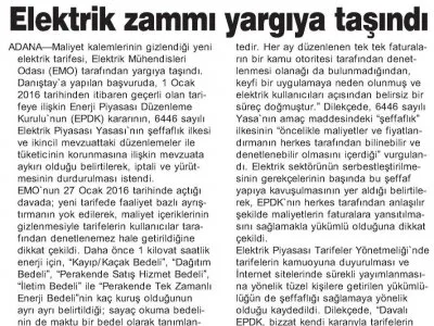 ELEKTRİK ZAMMI YARGIYA TAŞINDI (BİZİM ADANA)