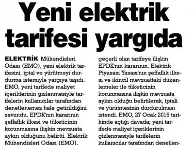 YENİ ELEKTRİK TARİFESİ YARGIDA (MARMARA GEBZE)