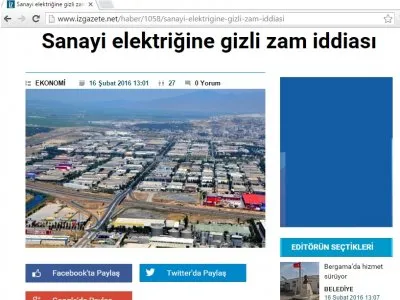 SANAYİ ELEKTRİĞİNE GİZLİ ZAM İDDİASI (İZGAZETE.NET)