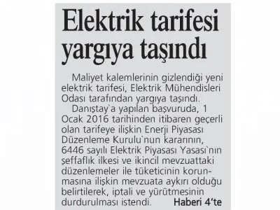ELEKTRİK TARİFESİ YARGIYA TAŞINDI (ANTALYA EKSPRES - 06.02.2016)