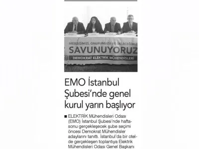 EMO İSTANBUL ŞUBESİNDE GENEL KURUL YARIN BAŞLIYOR (BİRGÜN)