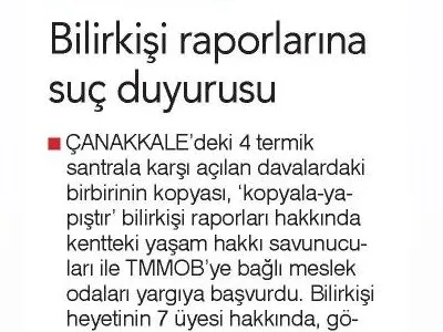 BİLİRKİŞİ RAPORLARINA SUÇ DUYURUSU (BİRGÜN)