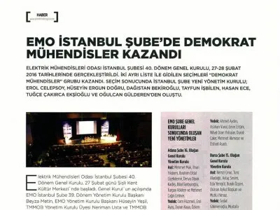 EMO İSTANBUL ŞUBE`DE DEMOKRAT MÜHENDİSLER KAZANDI (KAYNAK ELEKTRİK)