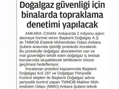 DOĞALGAZ GÜVENLİĞİ İÇİN BİNALARDA TOPRAKLAMA DENETİMİ YAPILACAK (24 SAAT,02.04.2016)