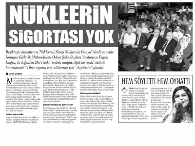 NÜKLEERİN SİGORTASI YOK - GAZETE İSTANBUL 17 NİSAN 2016