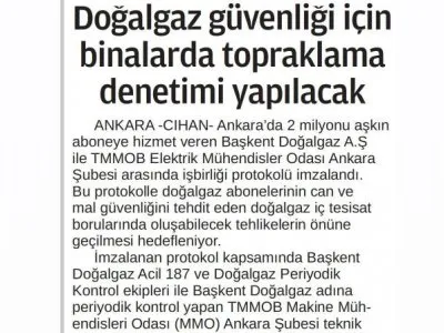 DOĞALGAZ GÜVENLİĞİ İÇİN BİNALARDA TOPRAKLAMA DENETİMİ YAPILACAK (24 SAAT,02.04.2016)