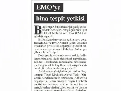 EMO`YA BİNA TESPİT YETKİSİ (BAŞKENT GAZETESİ, 02.04.2016)