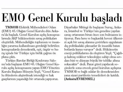 EMO GENEL KURULU BAŞLADI (GÜNLÜK EVRENSEL)