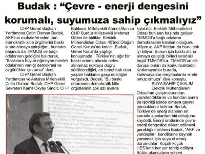 BUDAK : ÇEVRE-ENERJİ DENGESİNİ KORUMALI SUYUMUZA SAHİP ÇIKMALIYIZ (AKDENİZ GÜNCEL)